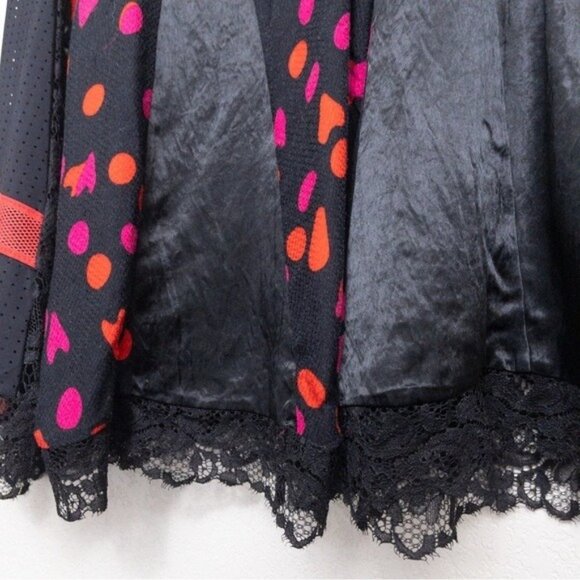 KOCHE Twisted Dotted Lace Mini Dress XS Black Red Mesh Satin Panel Sheer - Picture 9 of 15